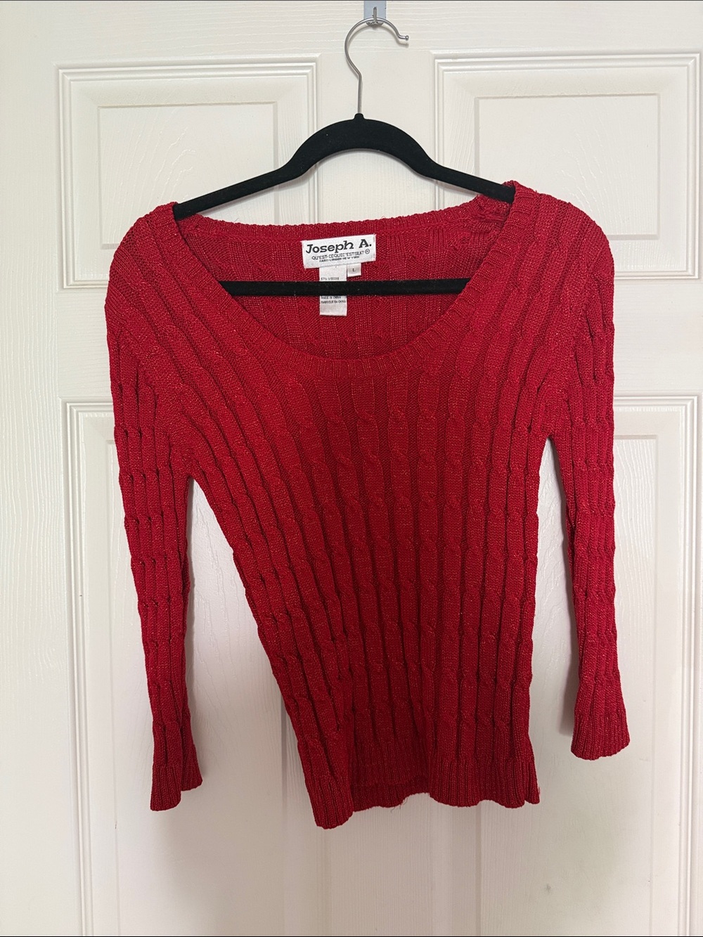 Joseph Red Scoop Neck Ribbed Knit Sweater